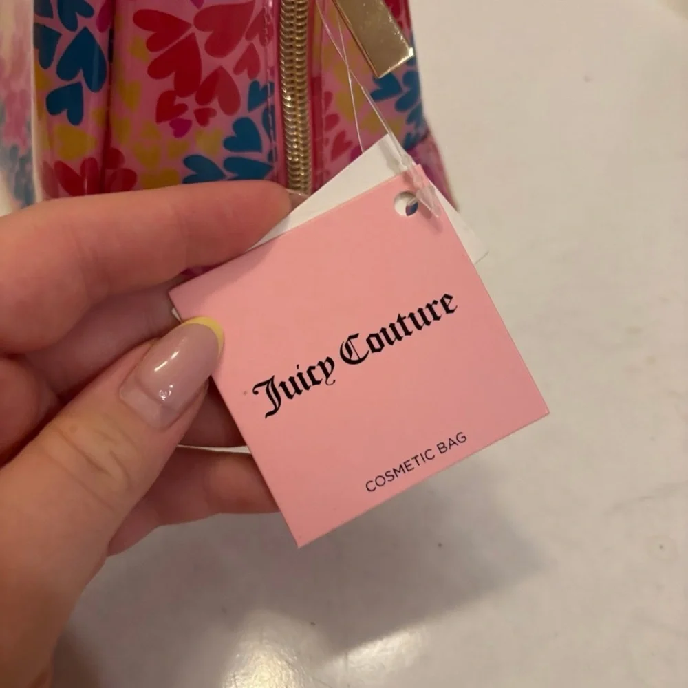 Juicy Couture PVC Cosmetic Makeup Wedge Bag Multi Hearts w/bottle NWT